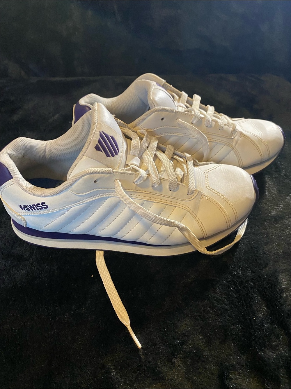 K-Swiss Women's Verstad  White and Purple Vintage Leather Sneaker